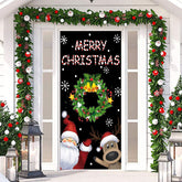 Aperturee - Black Wreath Santa Reindeer Christmas Door Cover